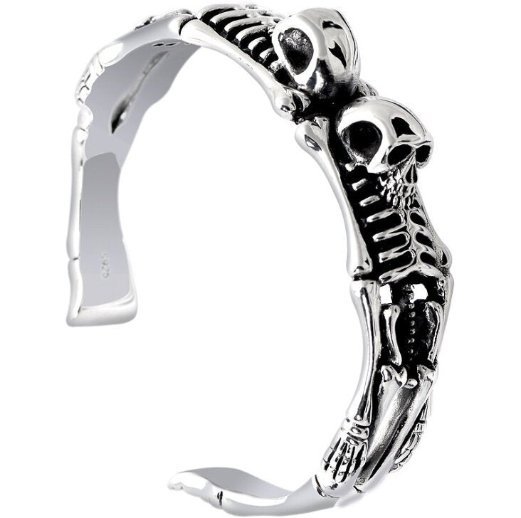Wholesale Gothic Temu Men's Double Skull Alloy Bracelet